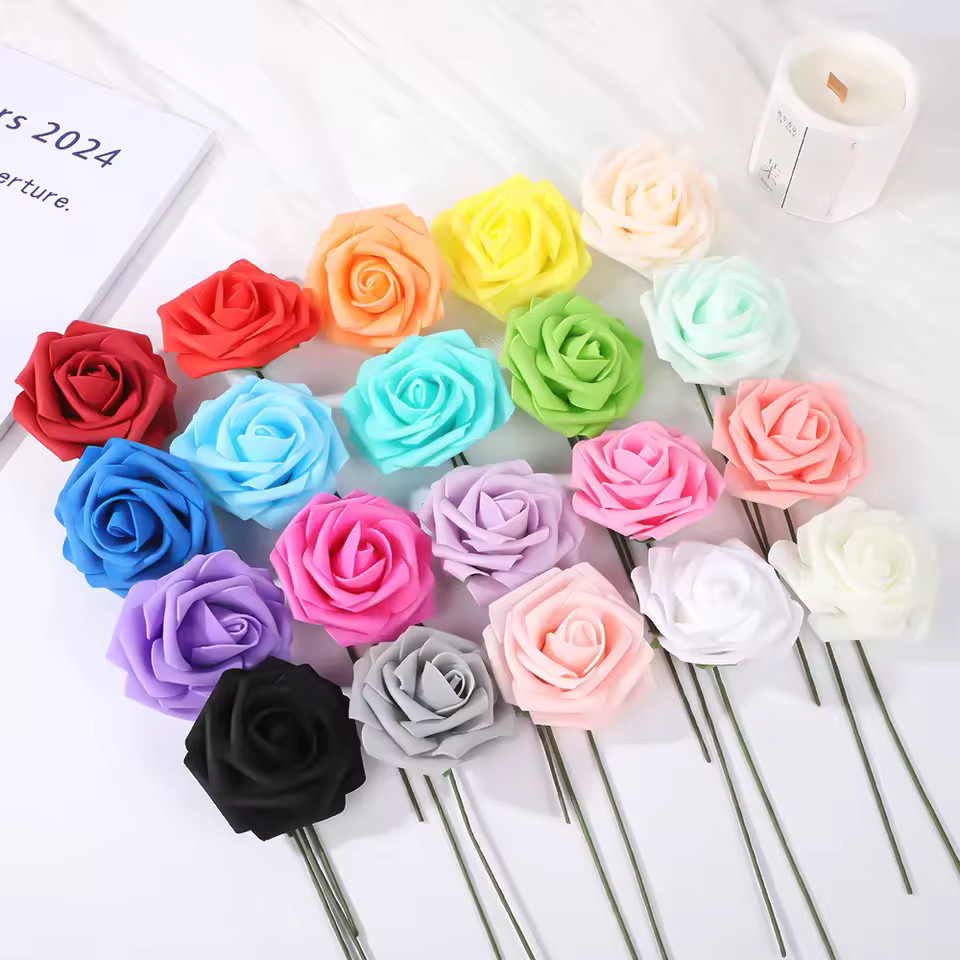 25pcs Artificial Flowers, Fake Flowers Roses W/stem For DIY Wedding Bouquets Cen