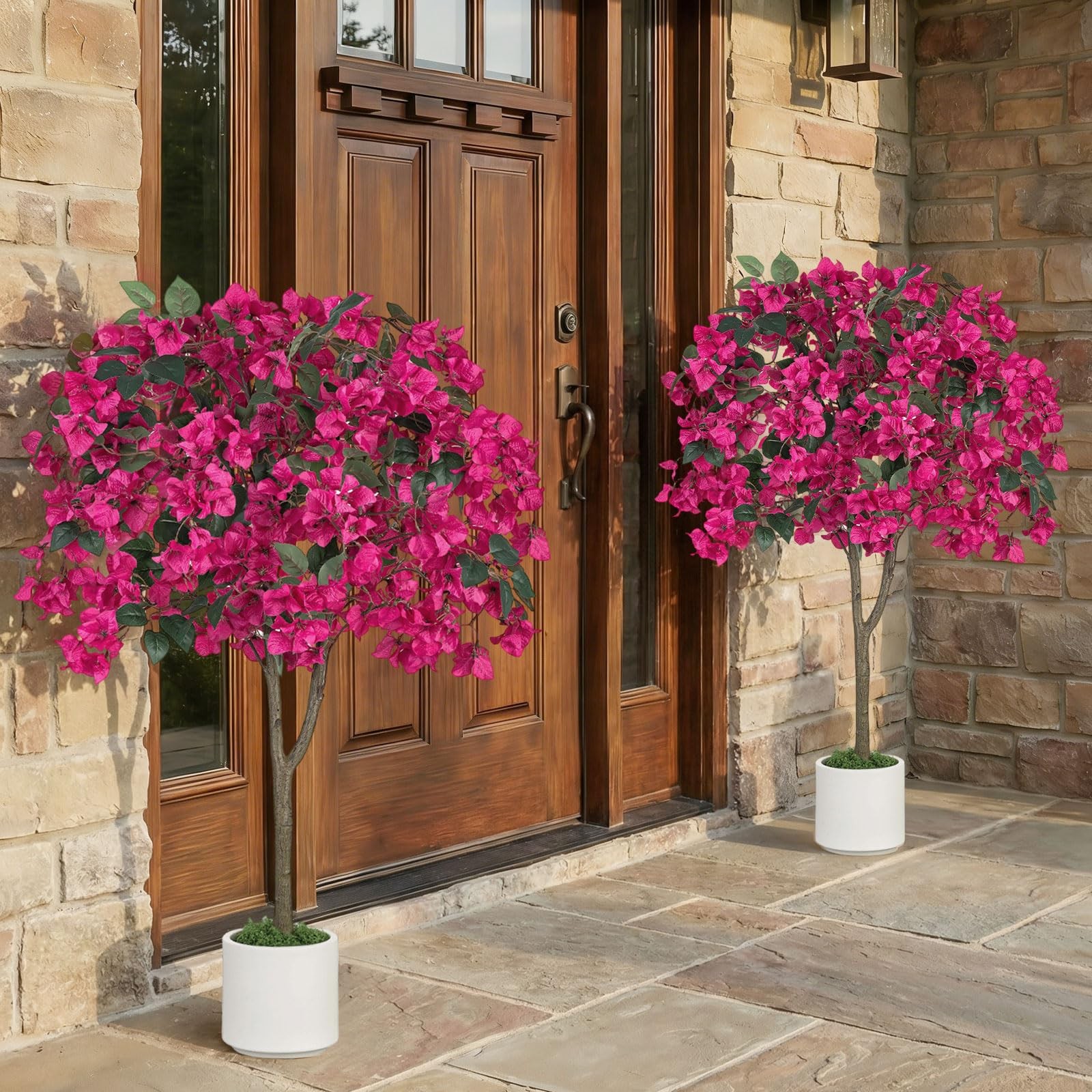Bougainvillea Artificial Tree for Porch: 2-Pack 3.9ft Hot Pink Fake Flower Tr…