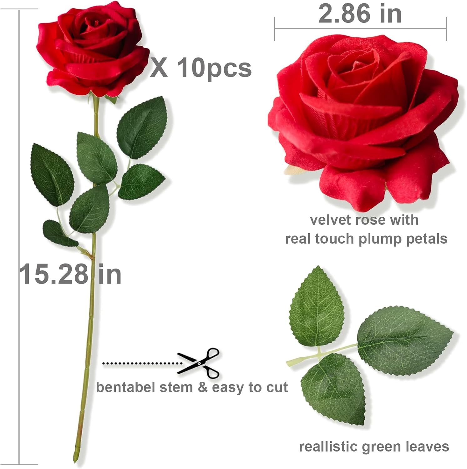 Maintenance-Free 10 PCS Velvet Red Flowers – Perfect for Bouquets & Centerpieces