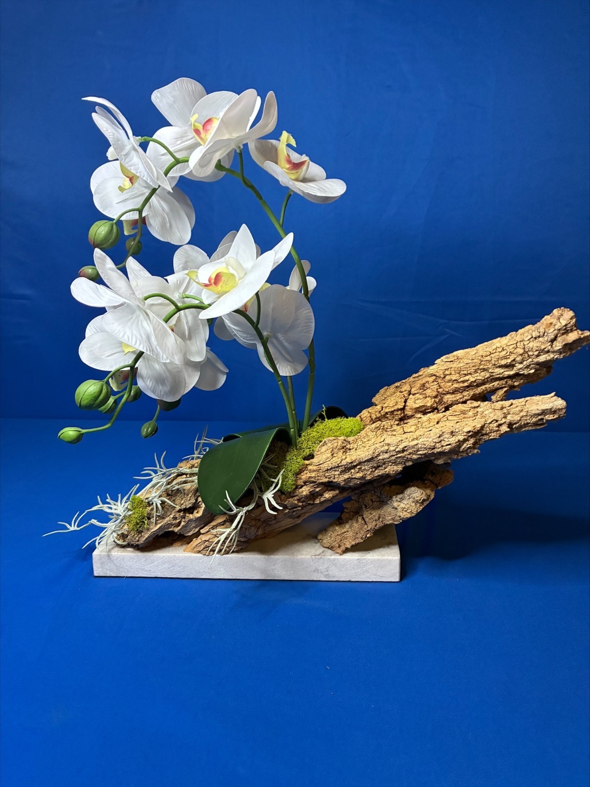 Orchid Marble Base Natural Bark Handmade USA