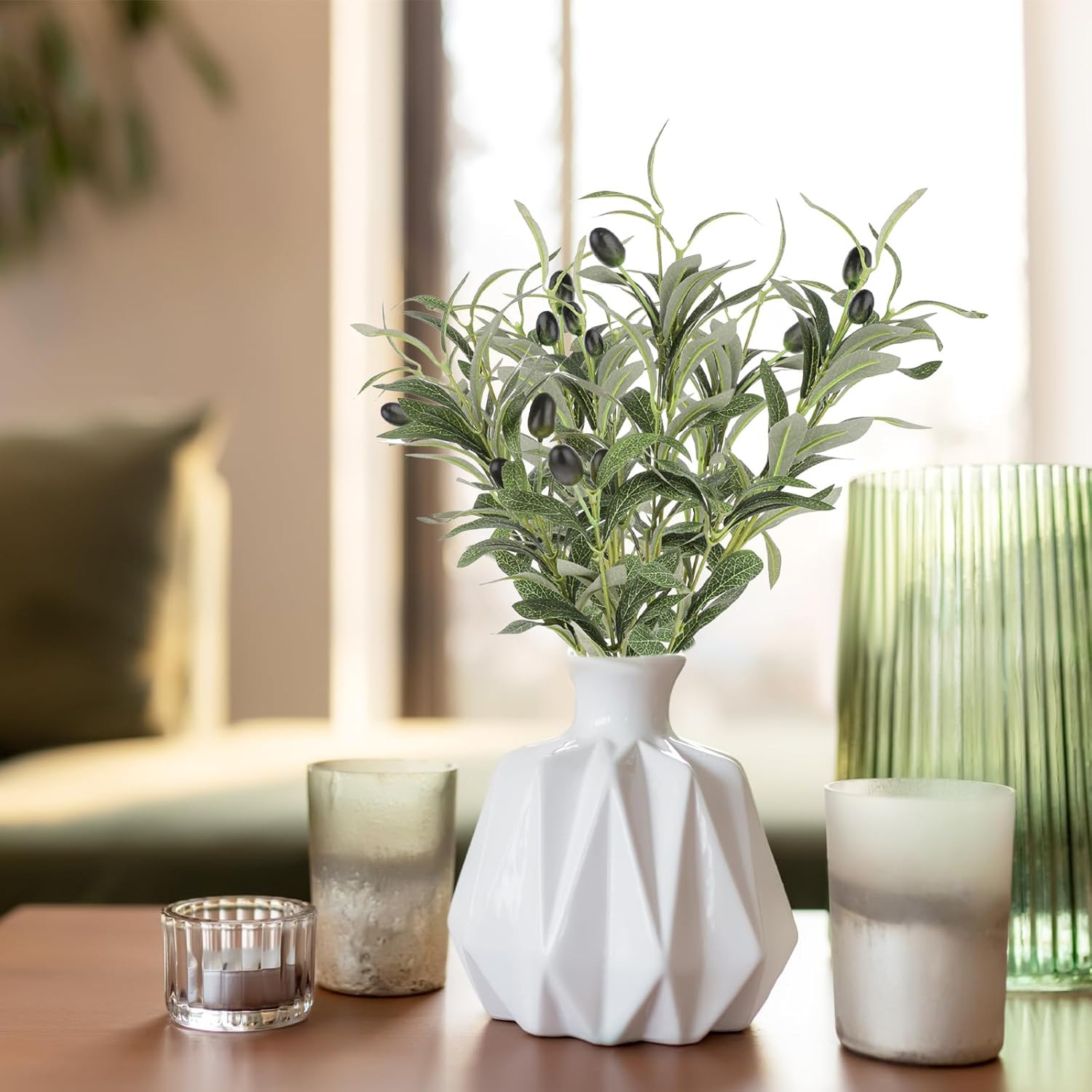 11 Inch Olive Branches for Vases, 5 PCS Artificial Plants Olive Tree Branches Fa