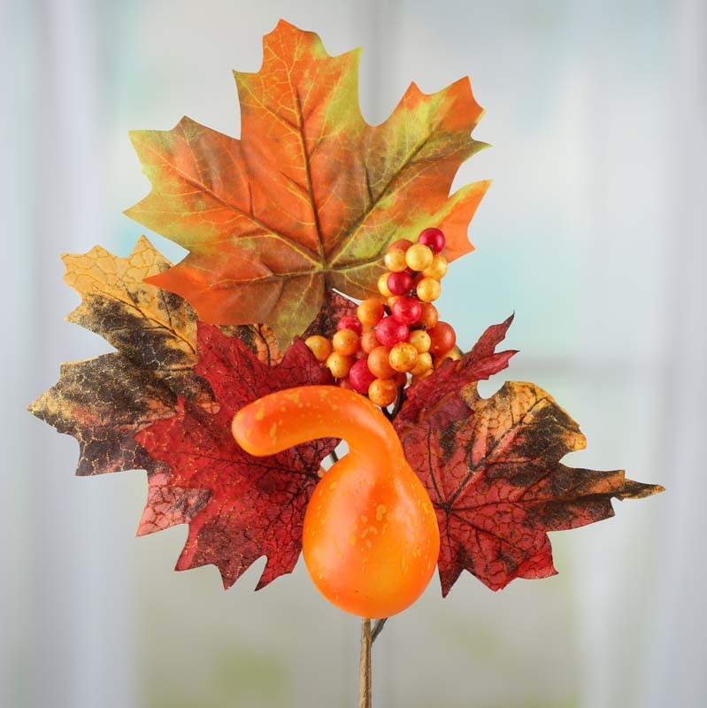 Set of 6 Artificial Fall Maple Leaf & Harvest Gourd 13-1/2″ Floral Sprays