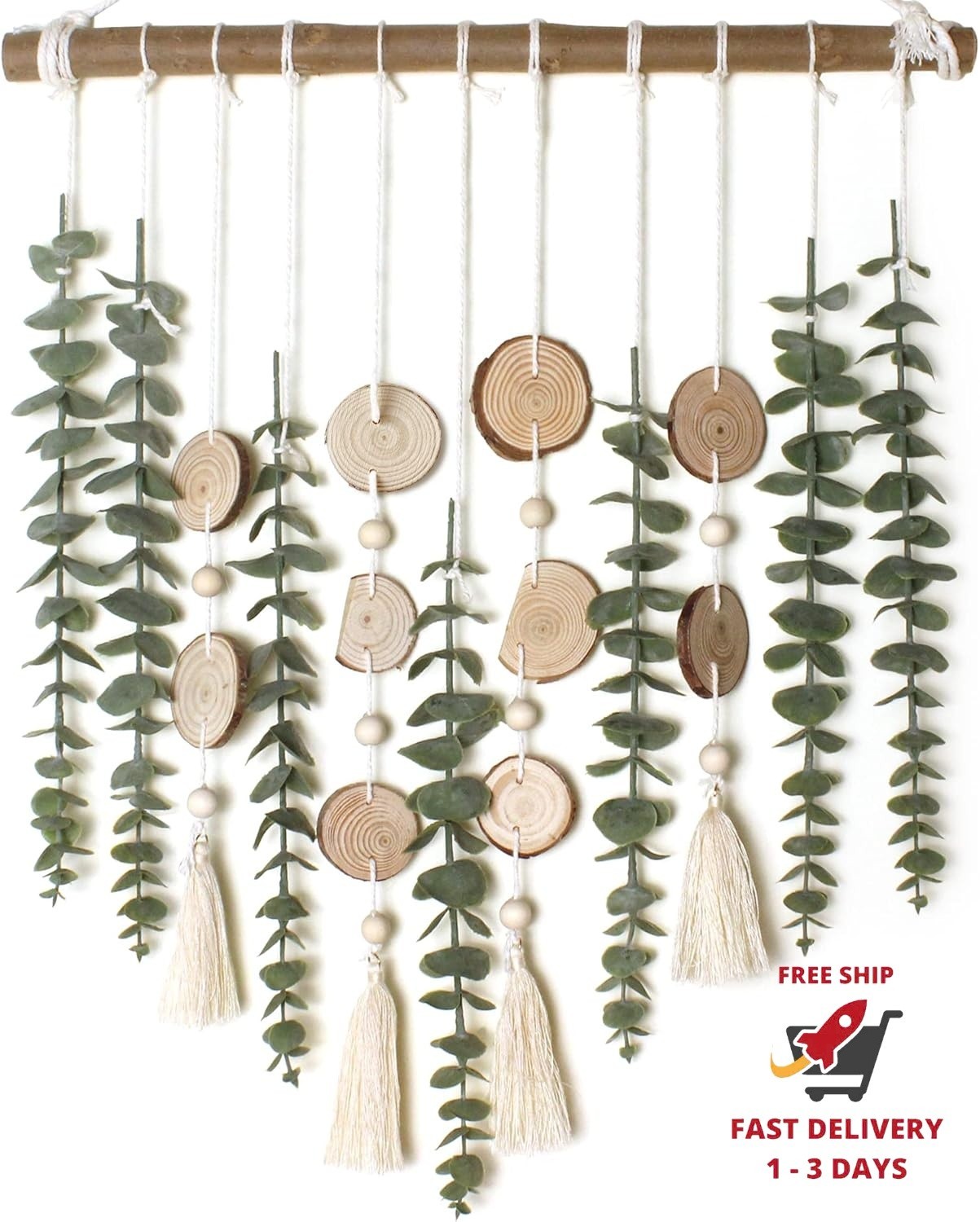 Decoración de pared de eucalipto artificial con hojas verdes falsas, tallos
