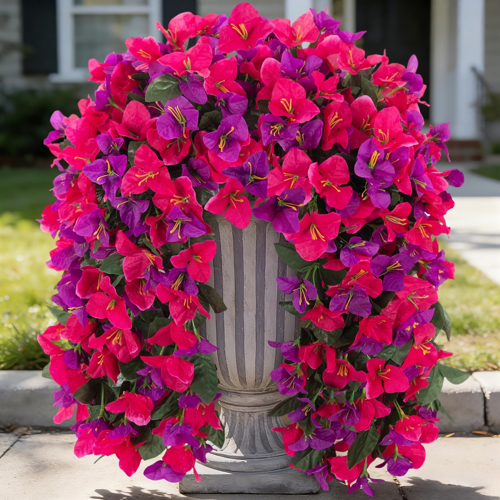 2 PCS UV Resistant Faux Bougainvillea Hanging Flowers – Silk Plants for Outdoor