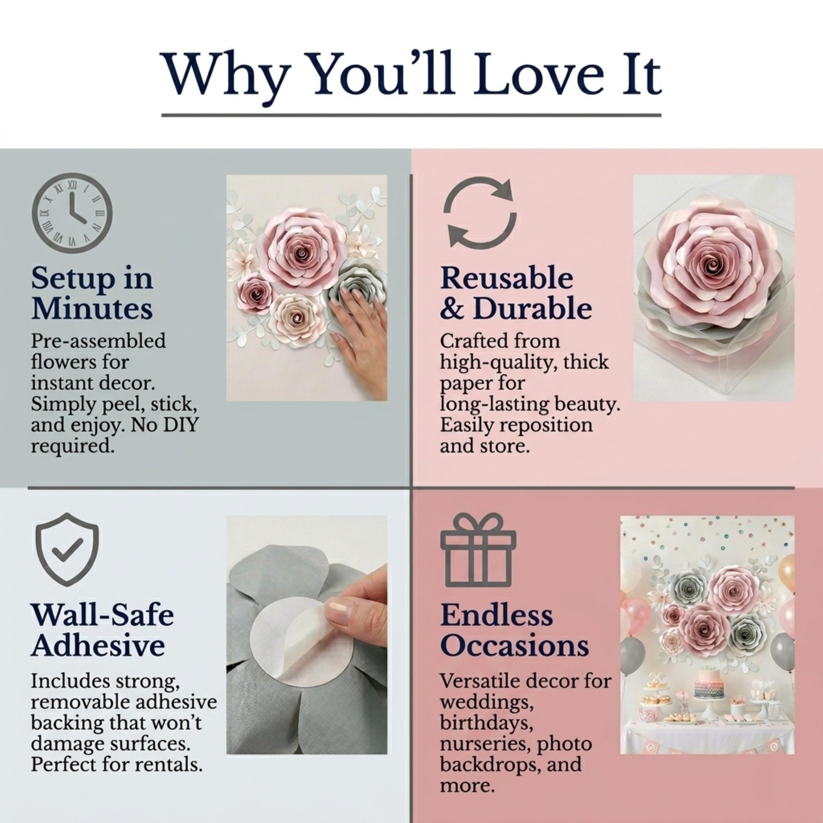 Paper Flowers Wall Decor – 3D Flower Wall Backdrop for Baby Nursery, Girls Ro…