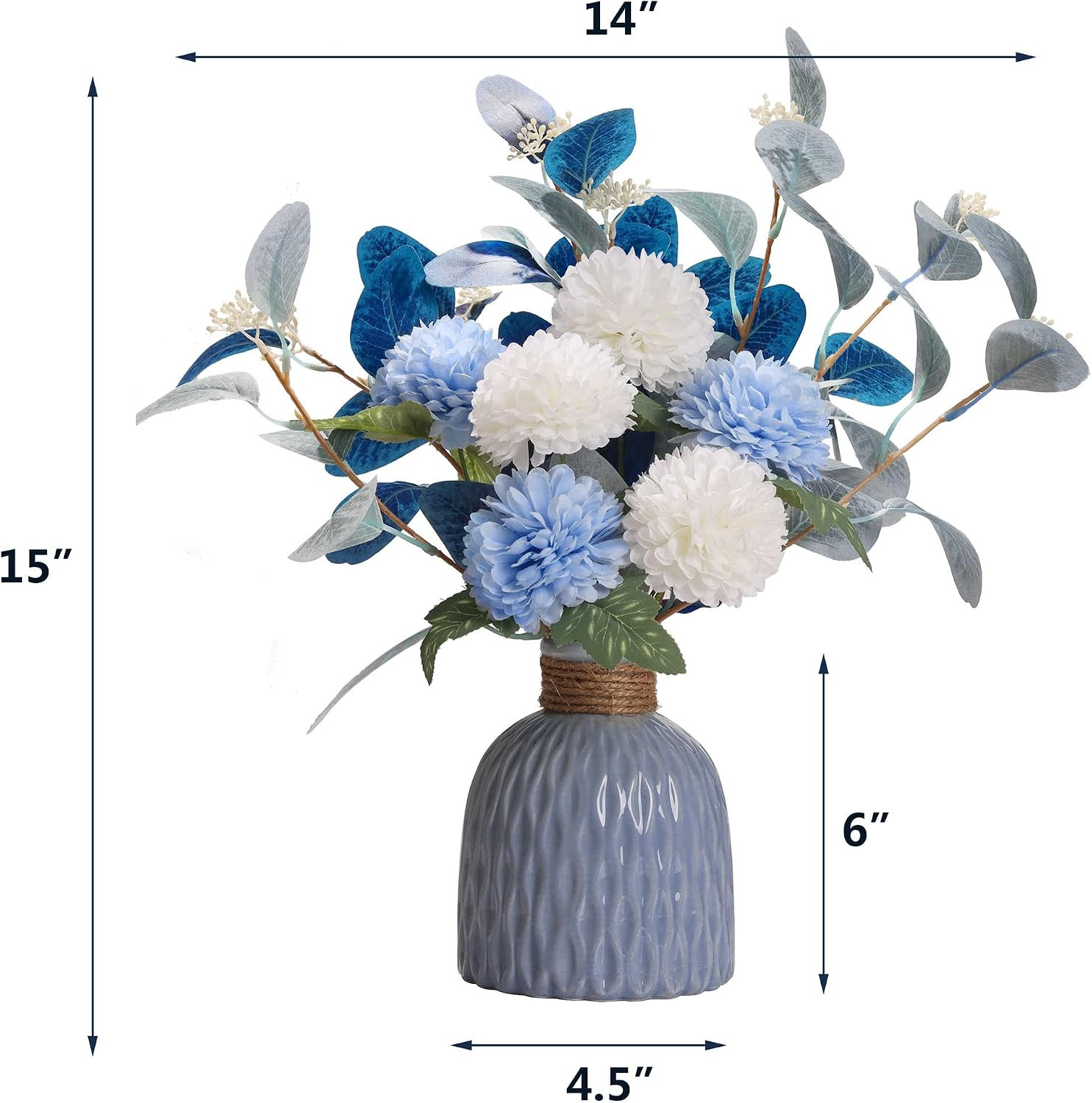Elegant Artificial Hydrangea & Eucalyptus Bouquet with Vases for Home Decor