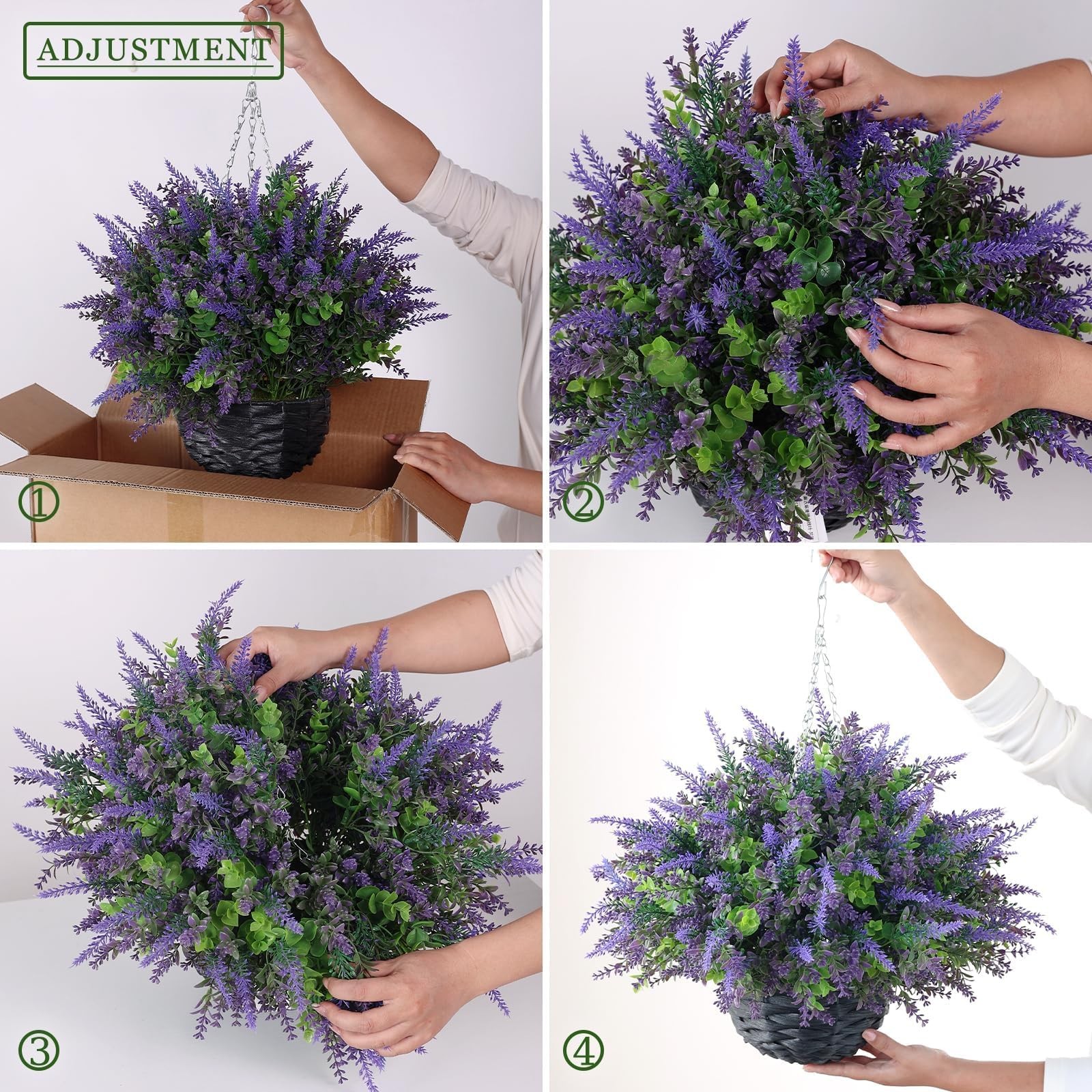 VIERENA 2 Sets Artificial Lavende & Eucalyptus Leaves Hanging Basket for Outd…