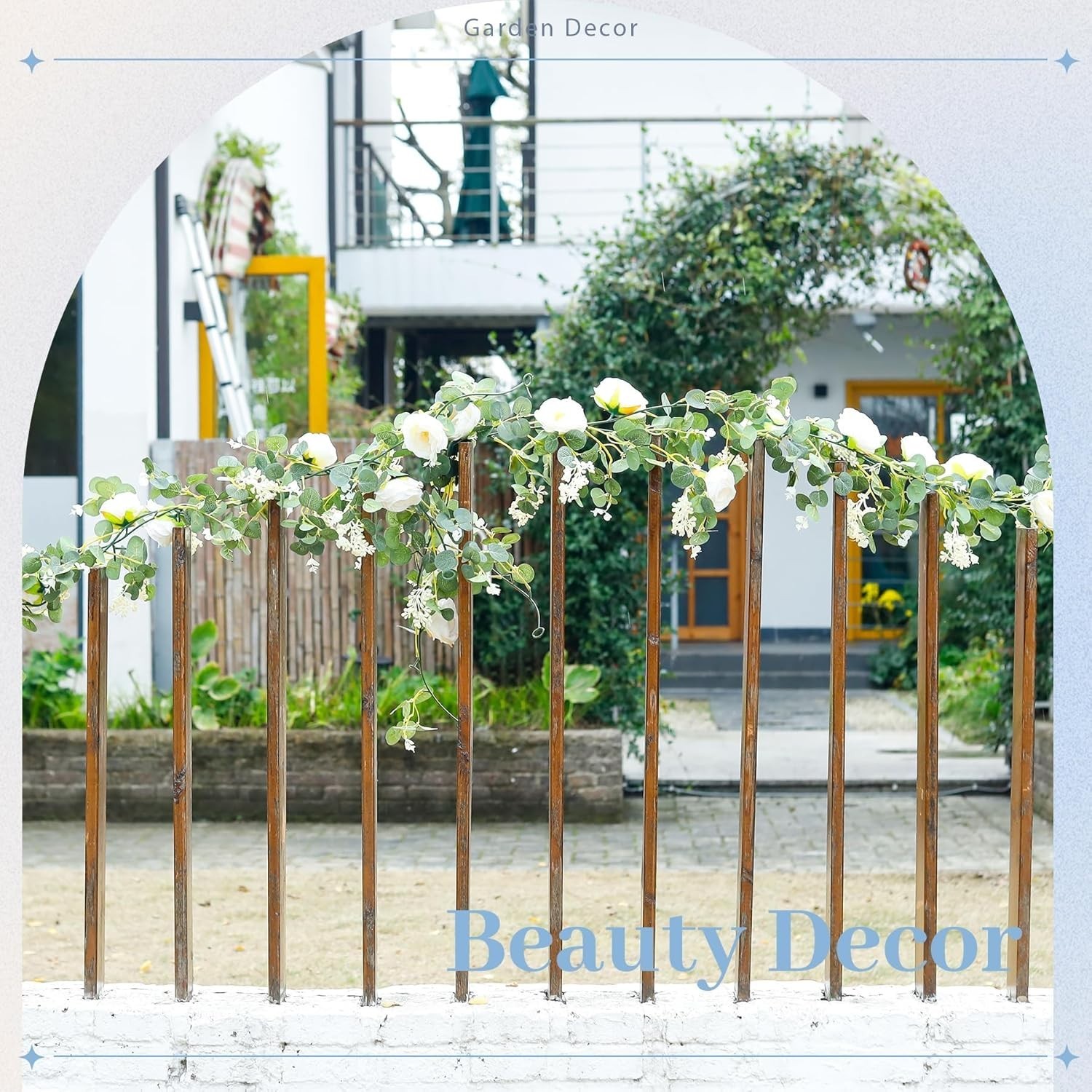 Versatile 2Pcs Artificial Eucalyptus Vine with White Roses – DIY Wedding Decor
