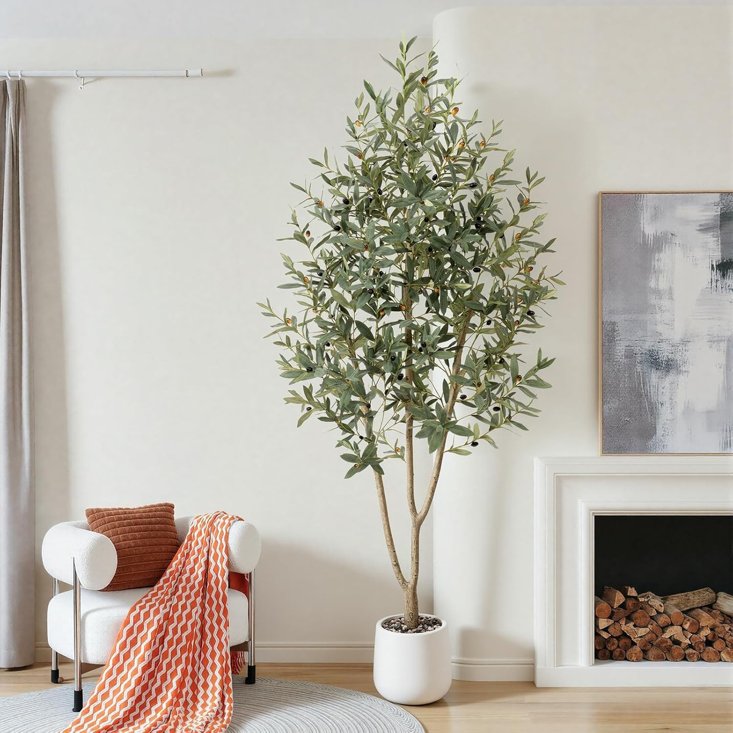 7FT Lifelike Olive Tree with White Planter for Home & Office Decor