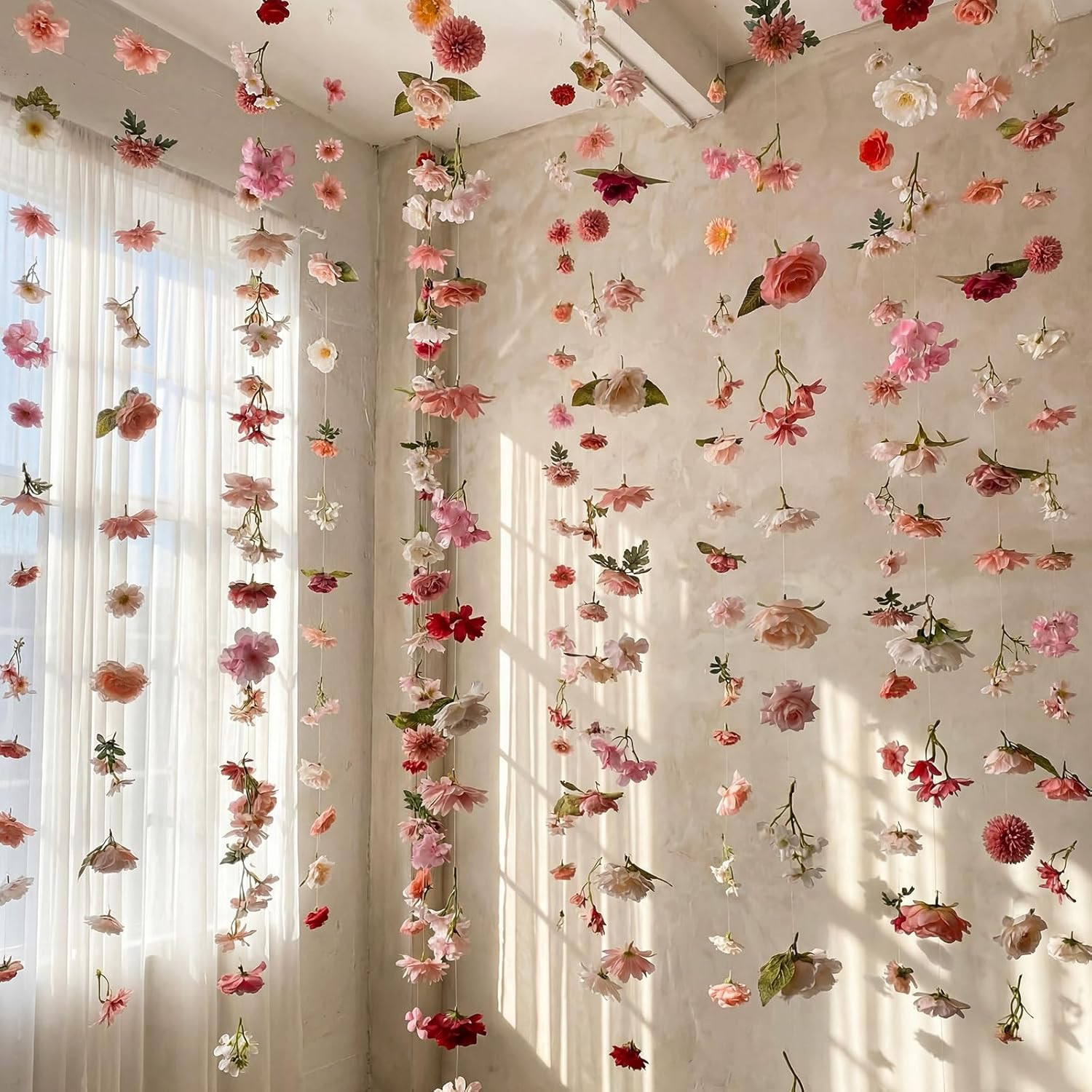 Suncalla 6 Pcs 35.46 ft Flower Garlands Backdrop Spring Artificial Wildflower Vi