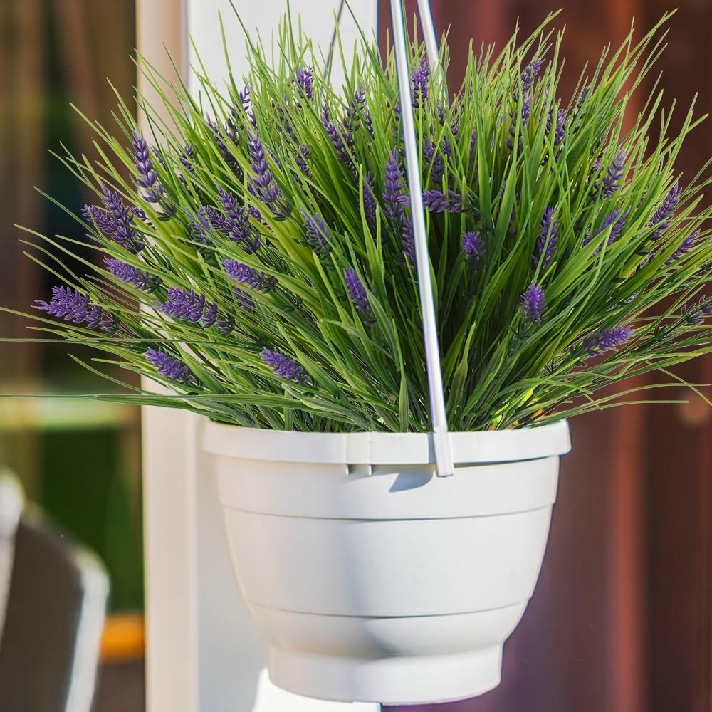 Artificial Outdoor Plant Fake Monkey Grass with Flowers, 12 Bundles Faux Gree…