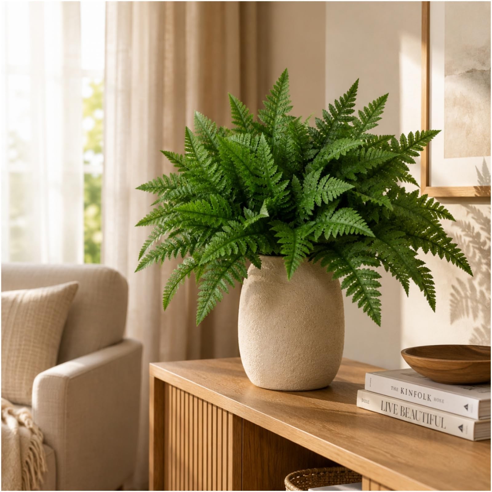 24 PCS 16 Inch Green Leather Fern Artificial Silk Leaf Plant Greenery Decor