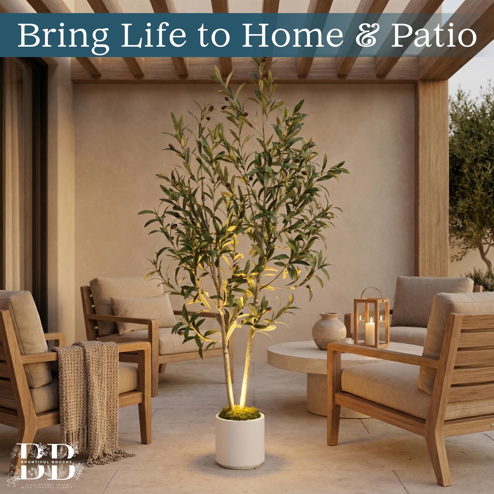 5ft (150 cm) Artificial Olive Tree with White Pot, Moss & USB LED – 711 Leave…