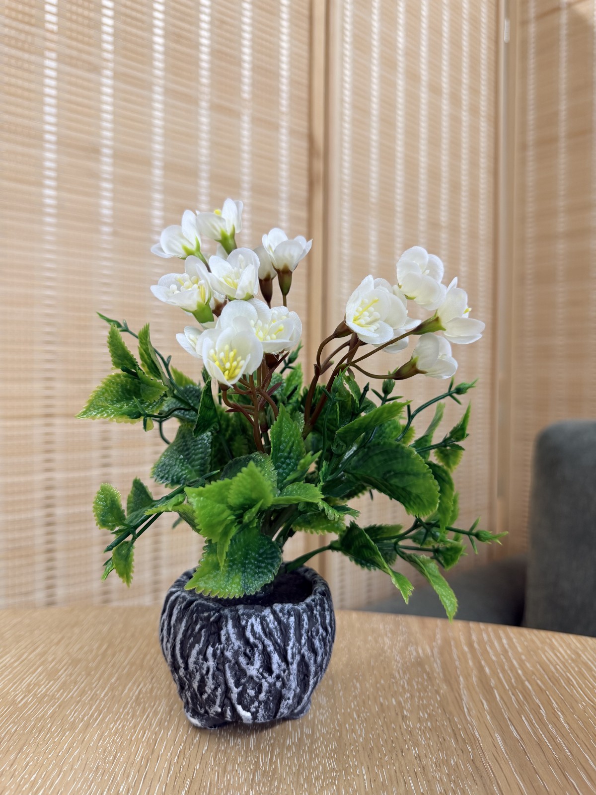 Faux Cyclamen Plant in Cement Pot Artificial Blossom Flowers Cottage Decor