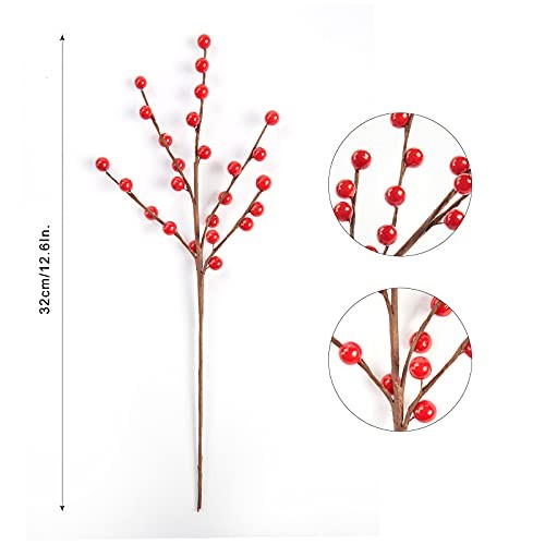 12 Pack Berry Stems – 12.6” Holly Berry Stems for Christmas Tree 12pack