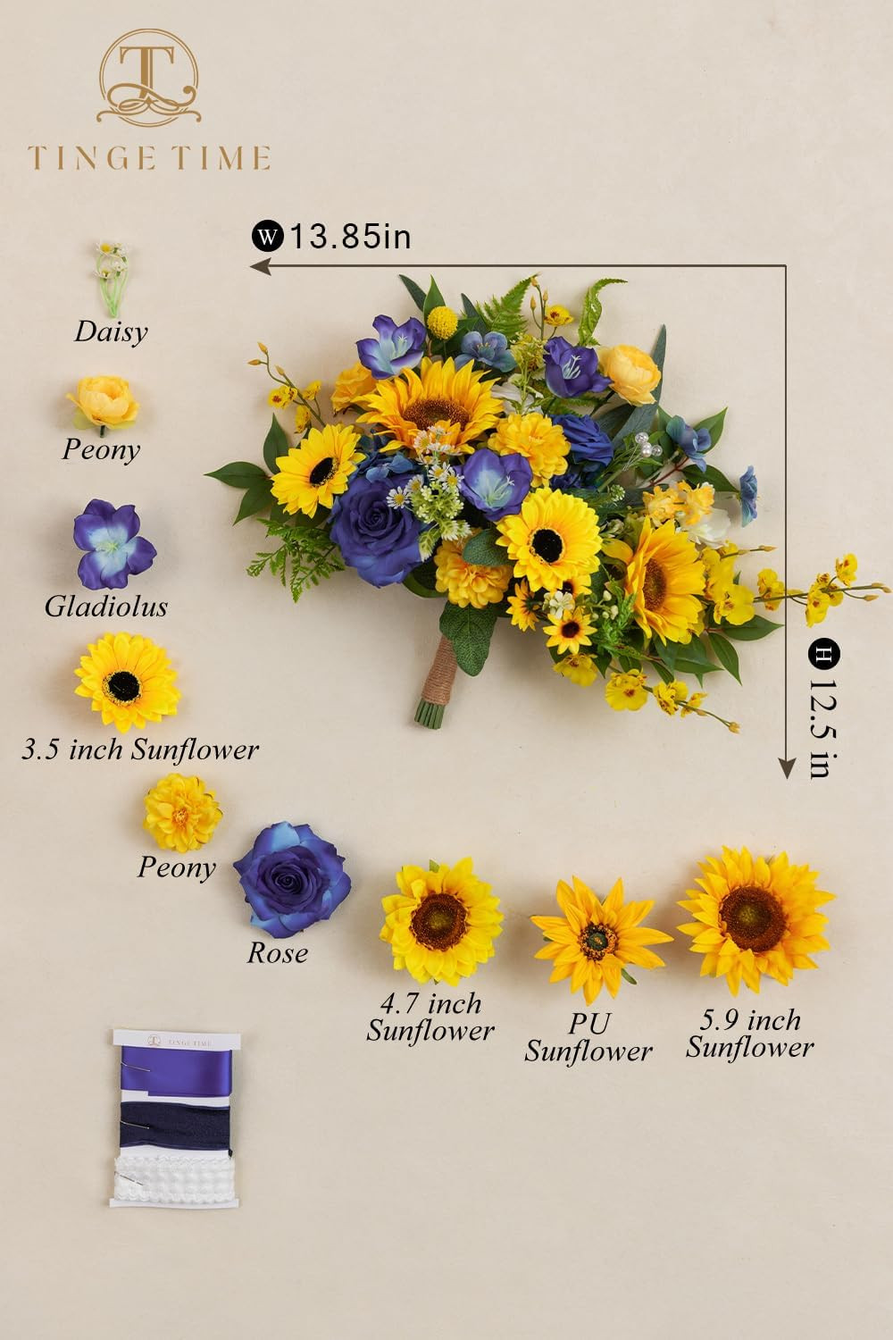 13″ Sunflower Bridal Bouquet – Artificial Silk Flowers for Weddings & Graduation