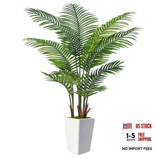 6FT Artificial Palm Tree, Tall Faux Palm Tree Indoor with Fake Plants White