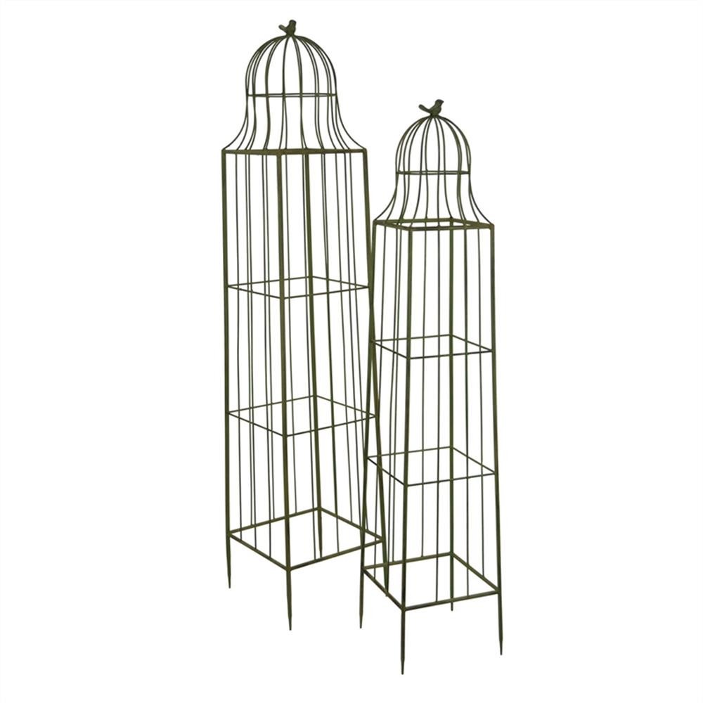 Bowery Hill Plant Trellis Set of 2 in Green Metal with Cage Design