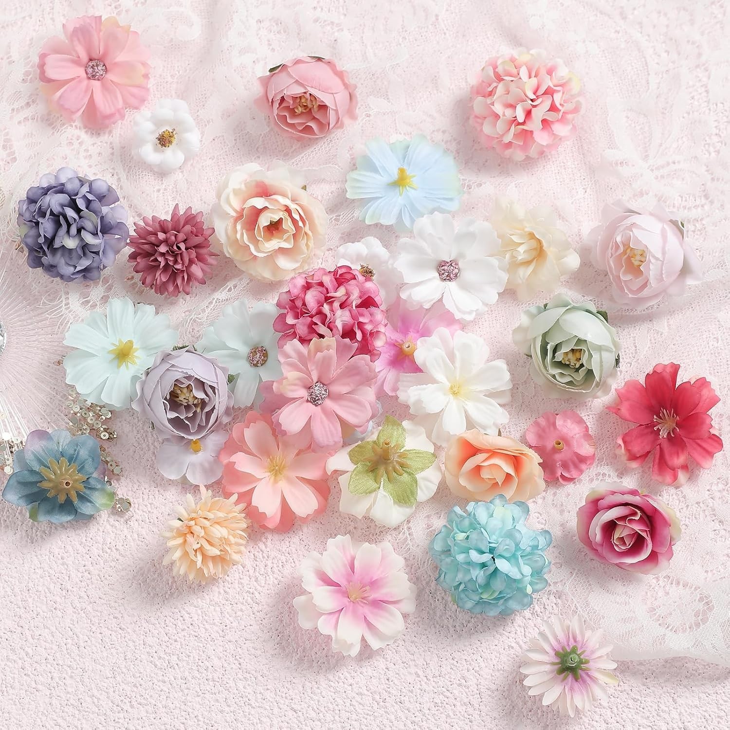 Assorted Mini Faux Flowers for Crafts, Garland, and Floral Arrangements
