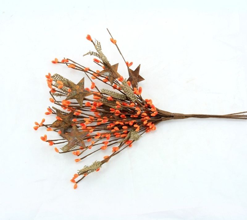Pip Rice Berry Pick Orange Rusty Stars Burlap 12″Country Farmhouse Rustic 4355P
