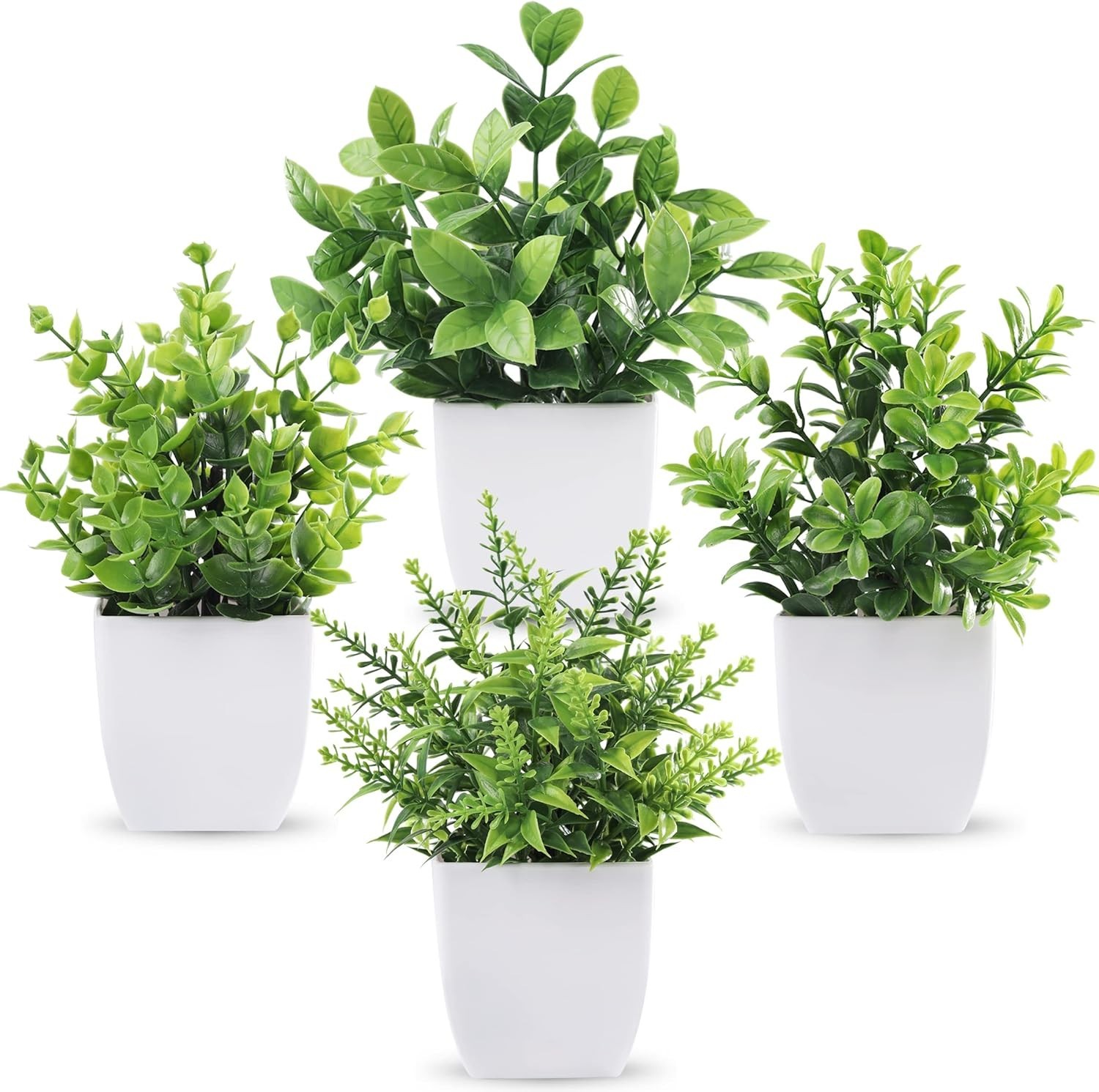 Versatile 4 Pack of Artificial Potted Plants for Bathroom, Office & Living Room