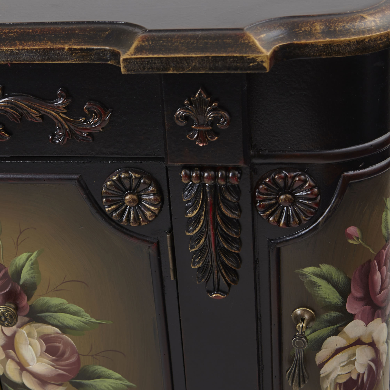 French Vintage Style Floor Cabinet 4 Door Storage 28 Tall Brown