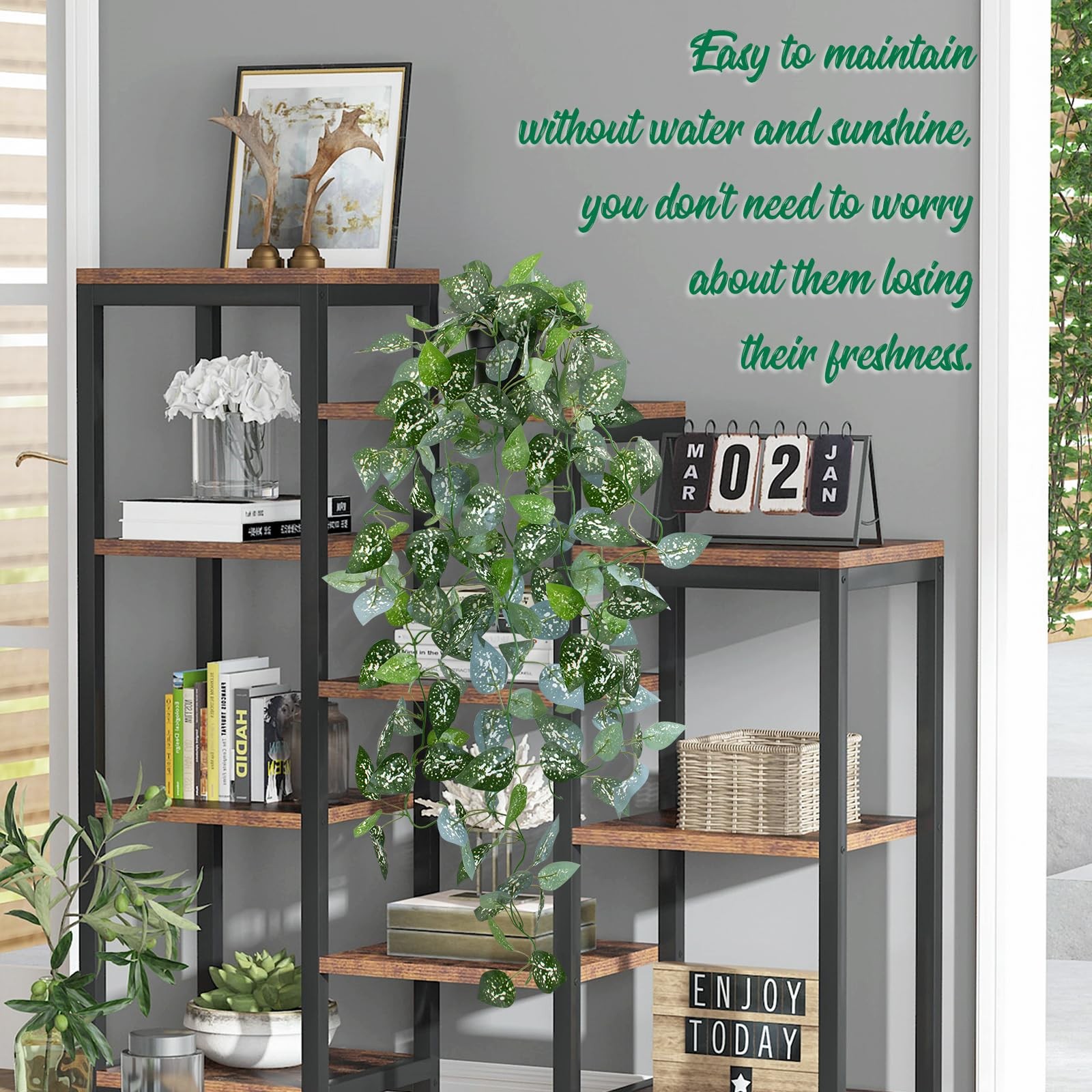 39-in Long Fake Hanging Plant with Pot Faux Pothos Artificial Potted Plants S…