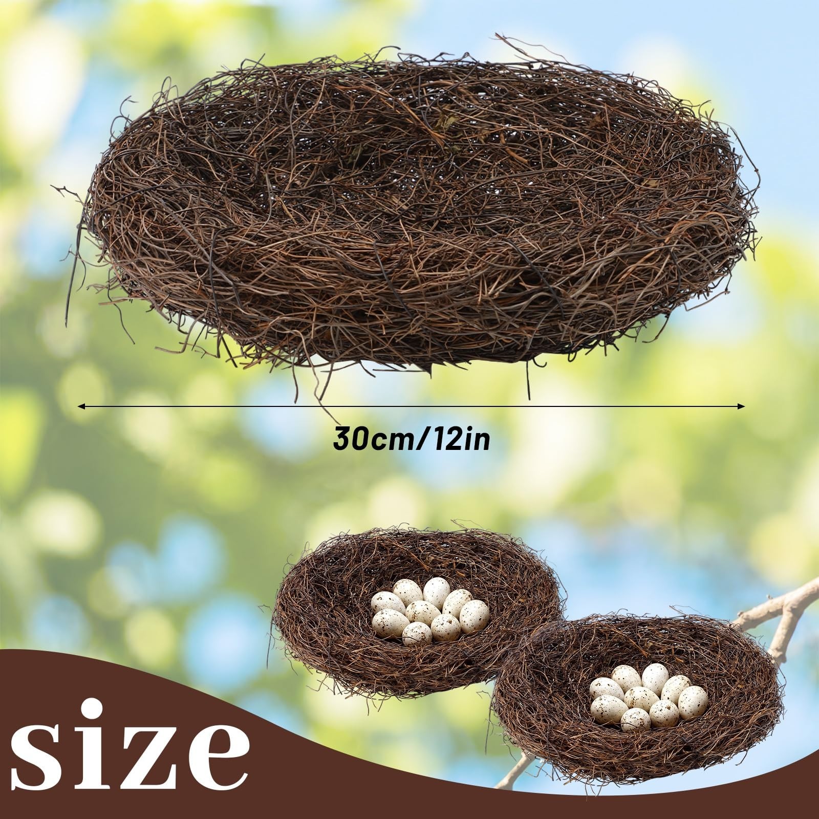 12″ Large Rattan Bird Nests – Handmade Natural Decor for Crafts, Weddings & Gard