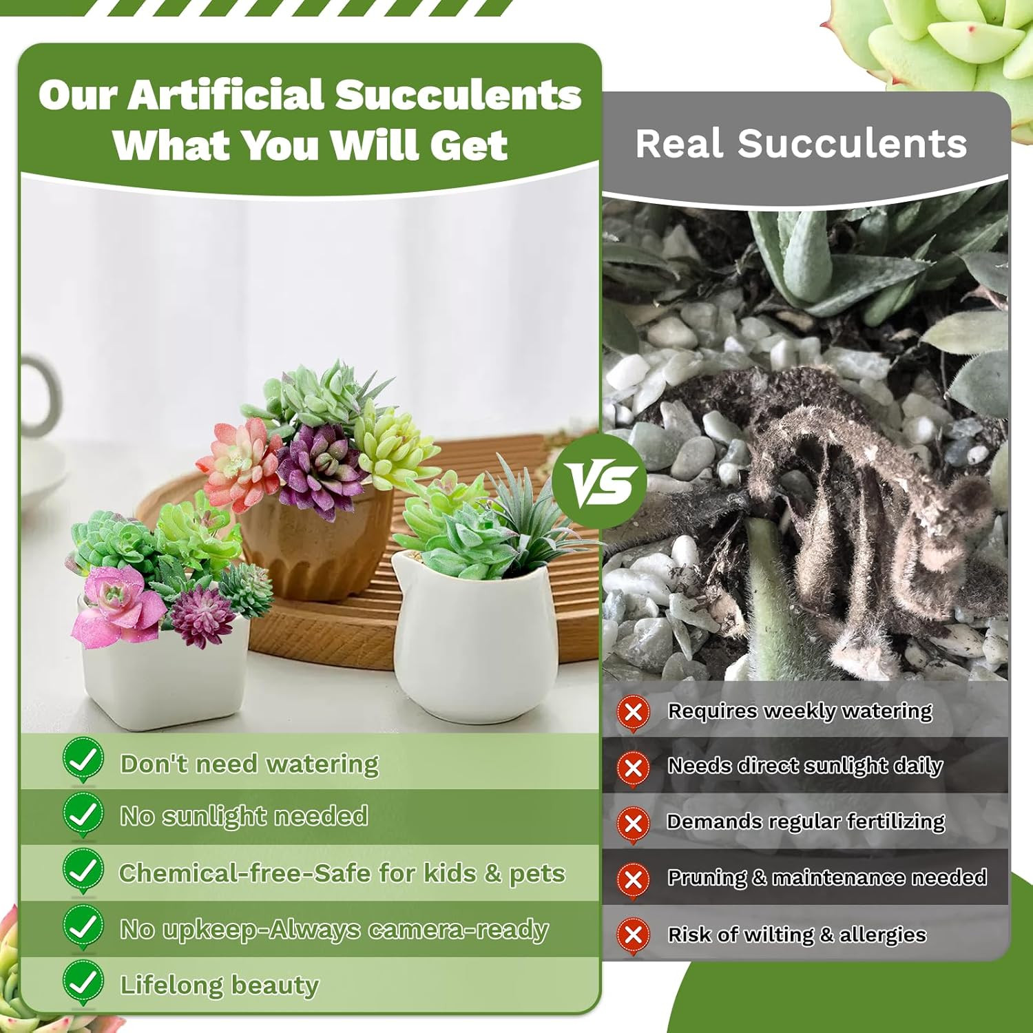 12 Pack Realistic Flocked Artificial Succulents, Faux Plastic Succulents Mini Fa