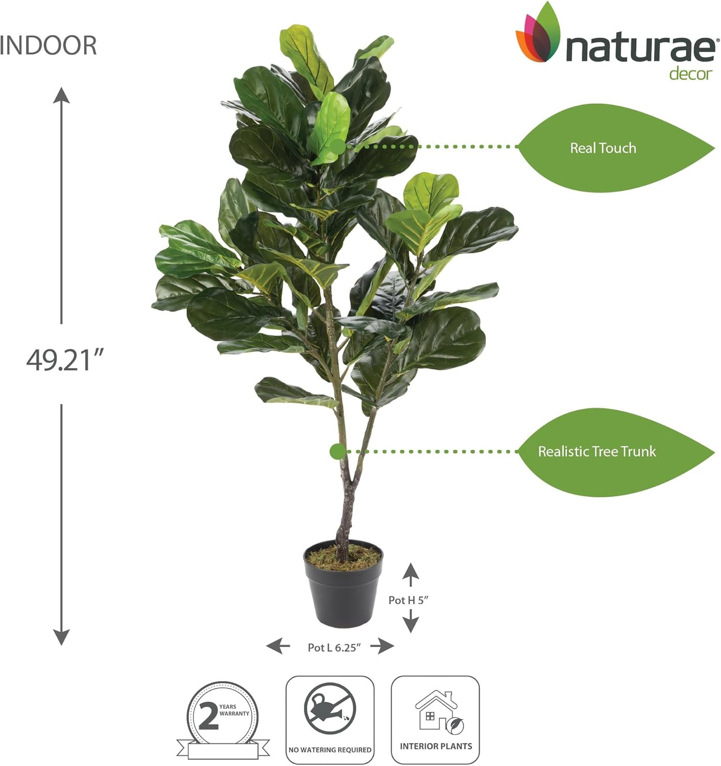 Lifelike 49″ Fiddle Leaf Artificial Plant – Perfect Indoor Décor
