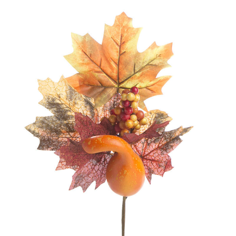 Set of 6 Artificial Fall Maple Leaf & Harvest Gourd 13-1/2″ Floral Sprays