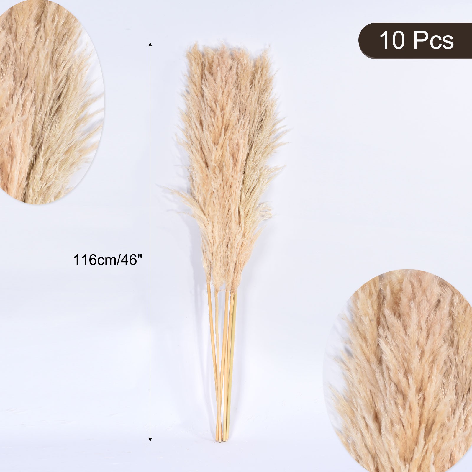 10 Stems Pampas Grass Decor Tall, 45 Inch Large Artificial Pampas Grass, Beige