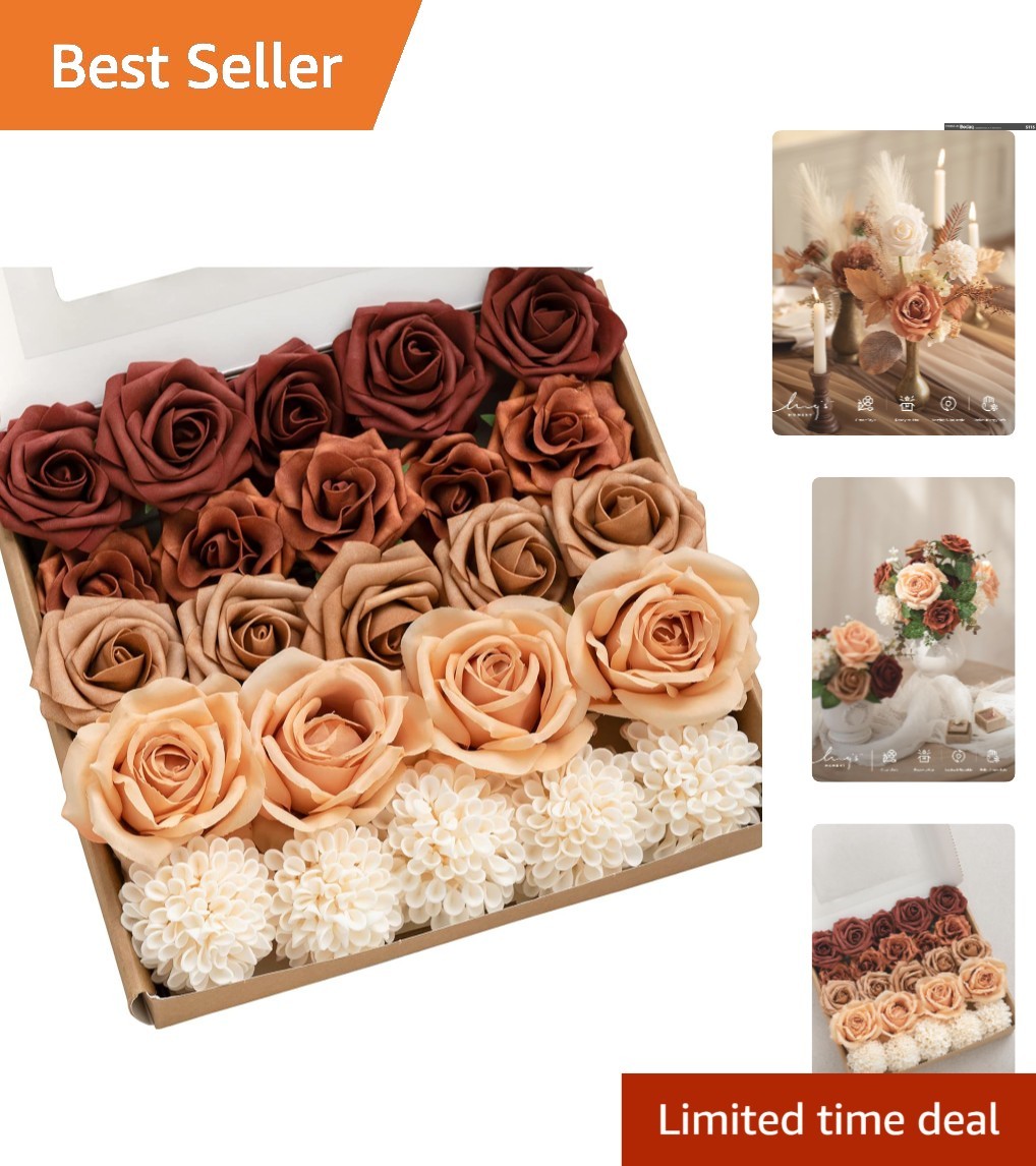 24-Piece Artificial Silk Roses & Foam Dahlias for DIY Wedding Bouquets & Decor