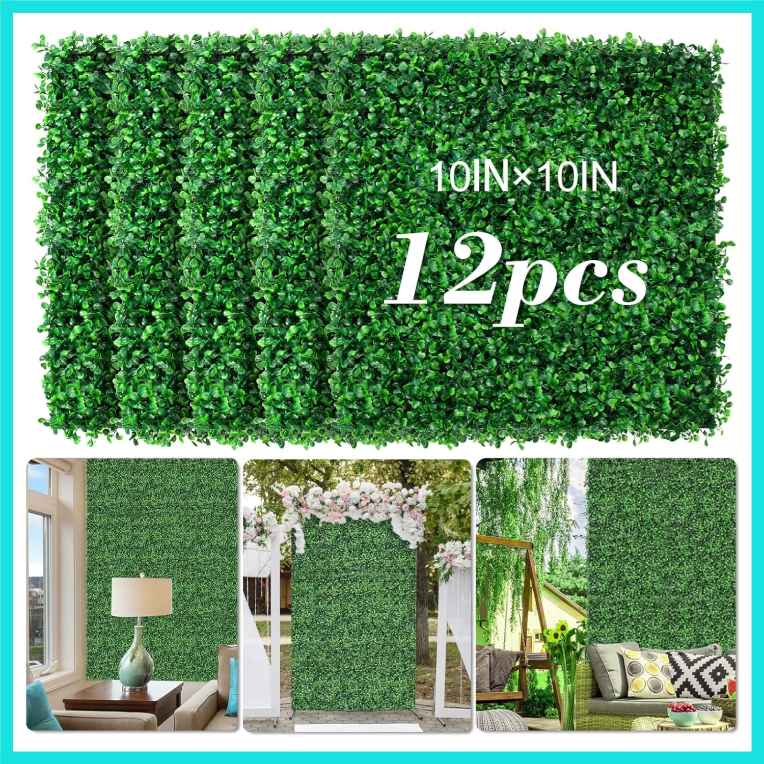 AOKIE 10″X10″ Artificial Grass Wall, 12Pcs Boxwood Hedge Wall Panels UV-Anti …