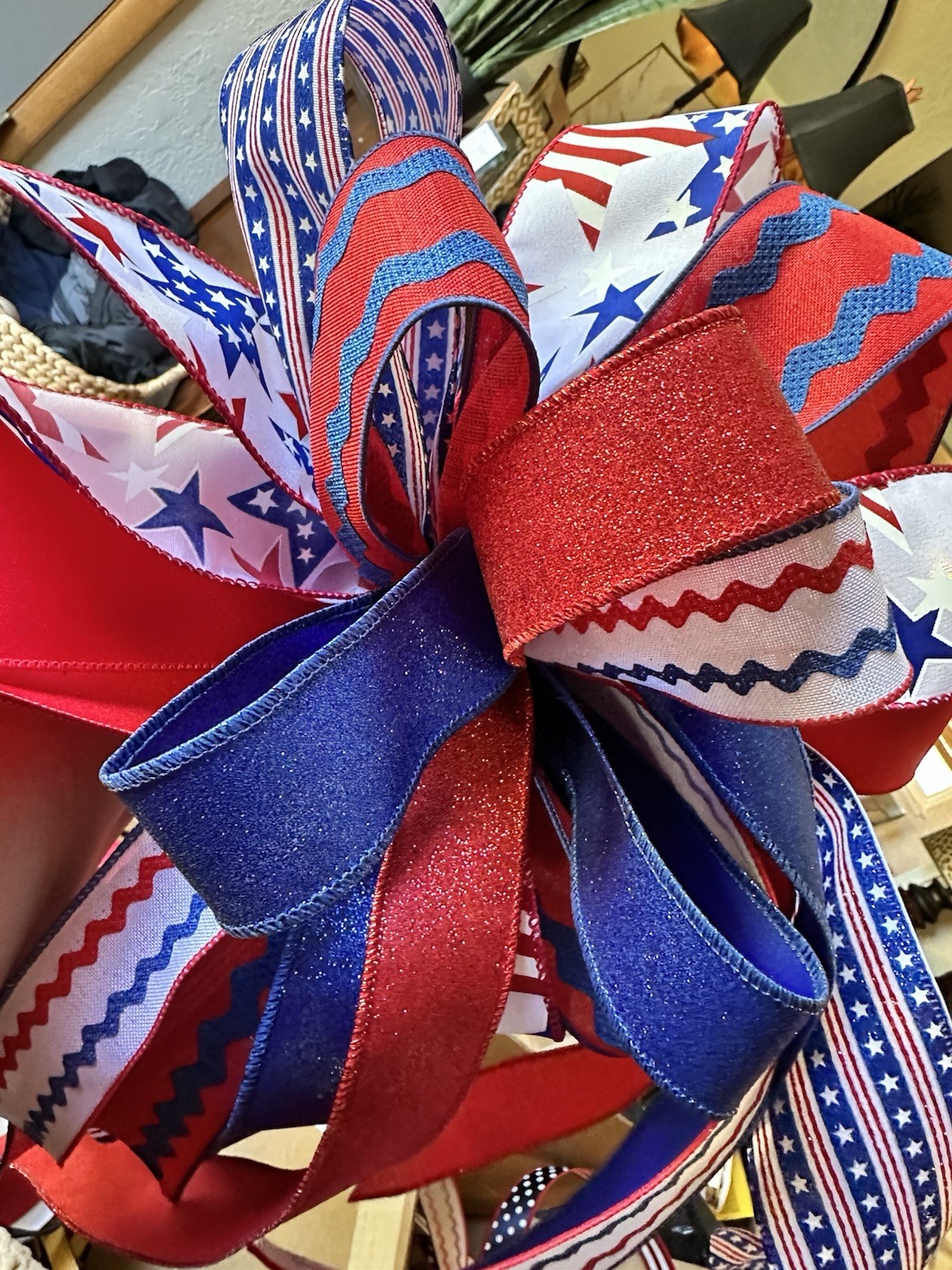 Patriotic Custom Bow Red, White, And Blue FUN Patterns Bow Only