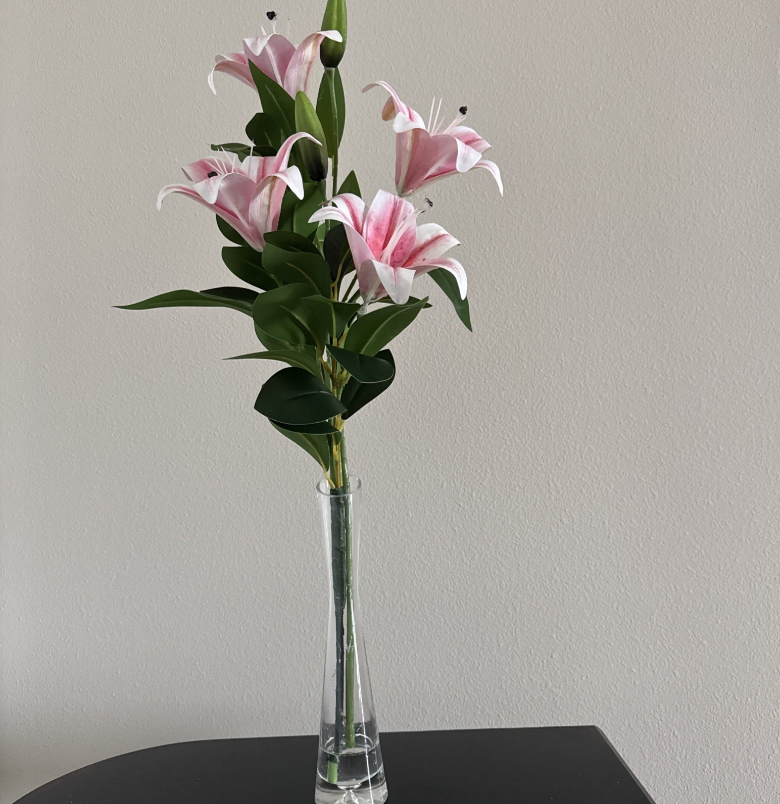 Arrangement Faux Artificial Pink Lily In Vase With Greenery Home Decor On Sale