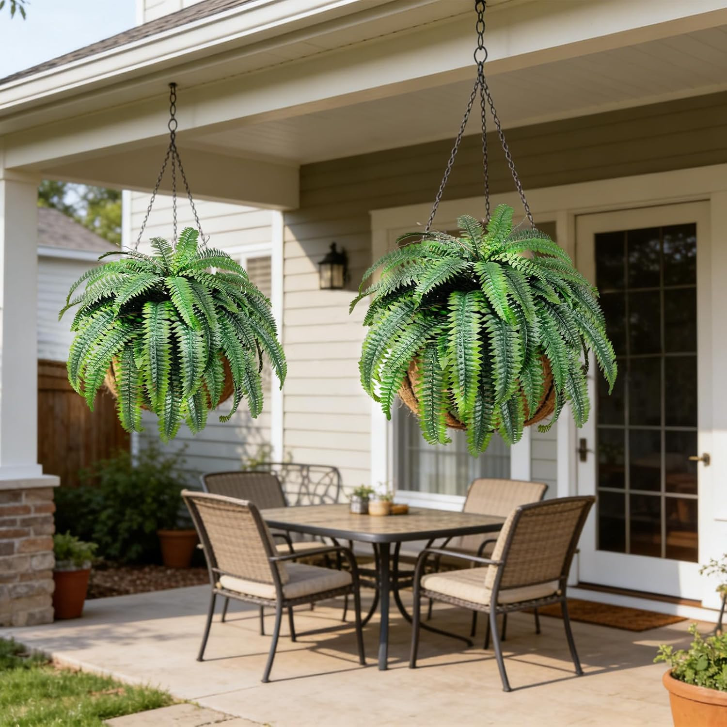 2Pcs 45In Artificial Boston Fake Ferns Large, UV Resistant Artificial Plants Out