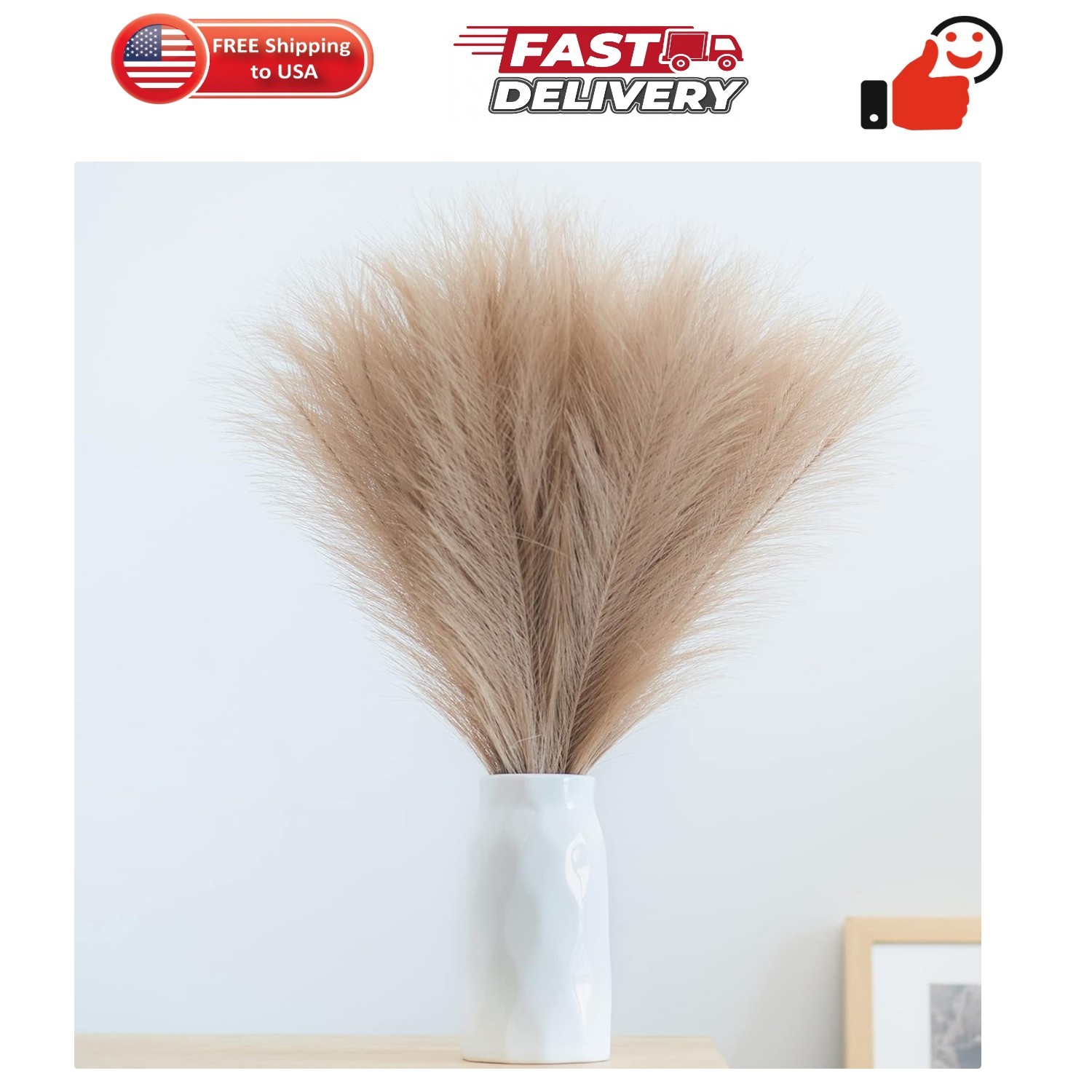 Faux Pampas Grass, 18″/45cm Artificial Pampas Grass Fluffy 6 Stem pompous Gra…