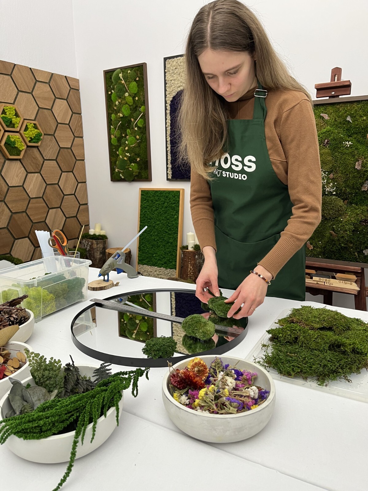 Moss Art Mirror, Mirror with moss, Moss Art decor, Moss mirror, Eco decor mirror