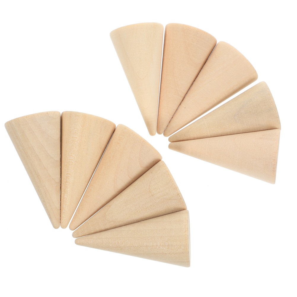 10Pcs DIY Craft Cones Wooden Beige Unpainted Ornament Ring Holder Stand