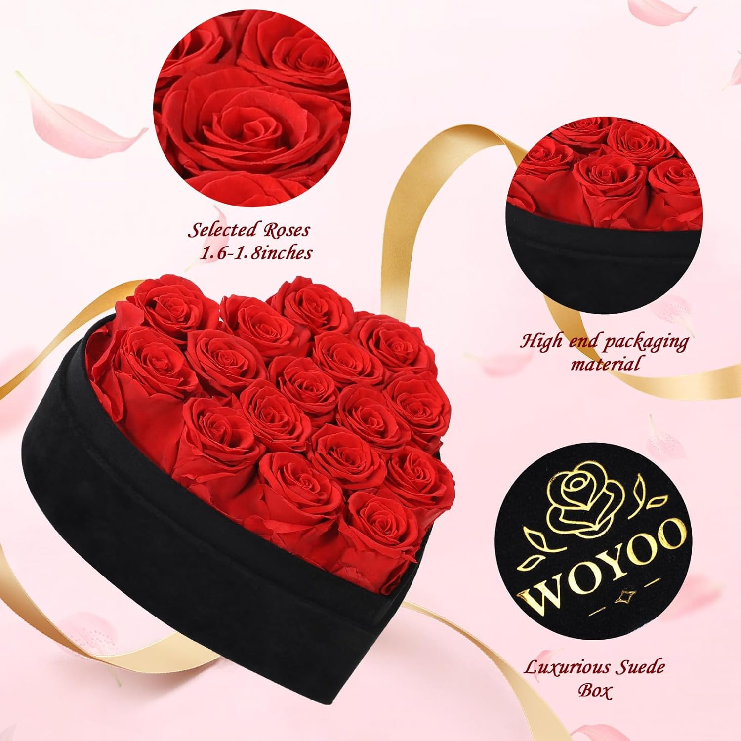 Luxury Forever Real Roses in Suede Box – 16-Piece Preserved Flowers Roses Gifts
