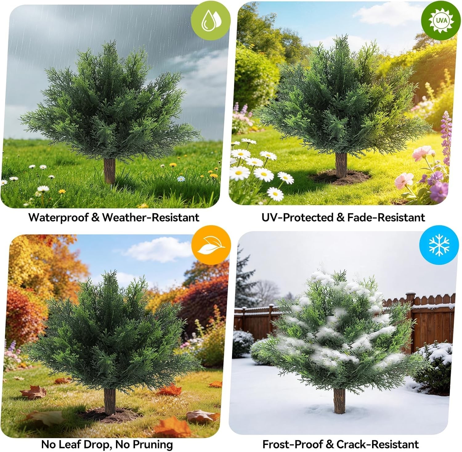 16″ Fake Bushes Outdoor, 2 Set of Cedar Shrubs Artificial Outdoor Plants with…