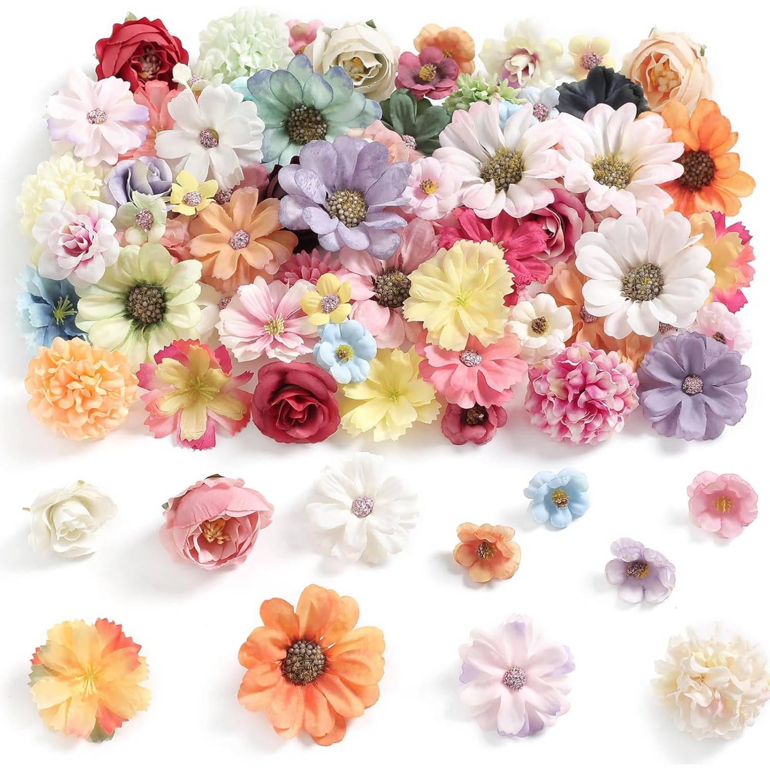2-4 cm Faux Flower Heads Multi Color Artificial Flower Heads Fake Peony Daisy