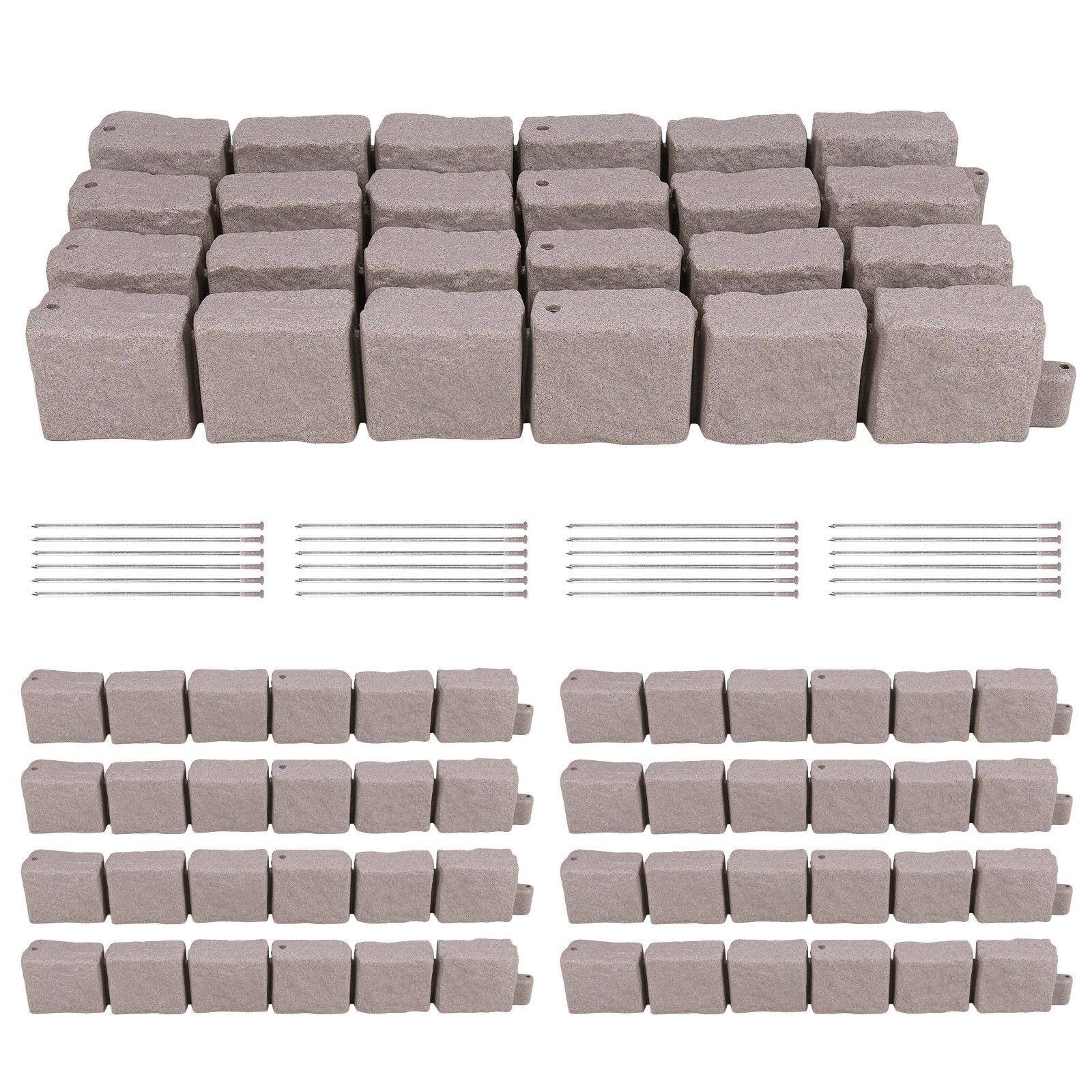 Plastic Garden Lawn Border Garden Edging Border Stone 12pcs for Home Improvement
