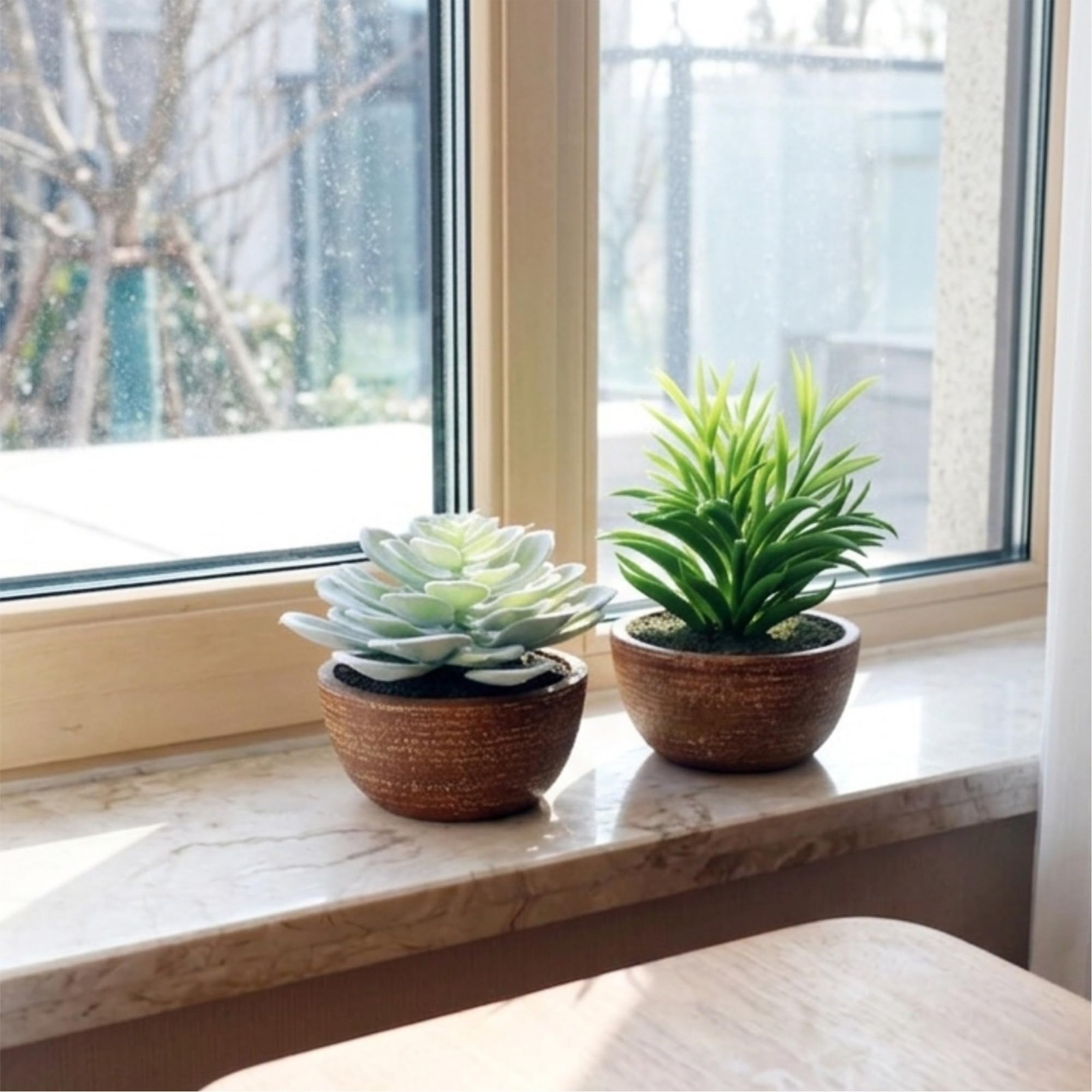 2 PCS Realistic Artificial Fake Plants Indoor With Pot Mini Succulents Desk
