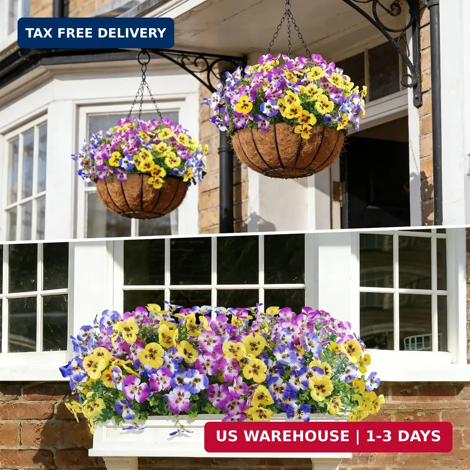 Artificial Pansies Flowers for Outdoor Faux Flower Spring Summer Decor, 12 Bundl