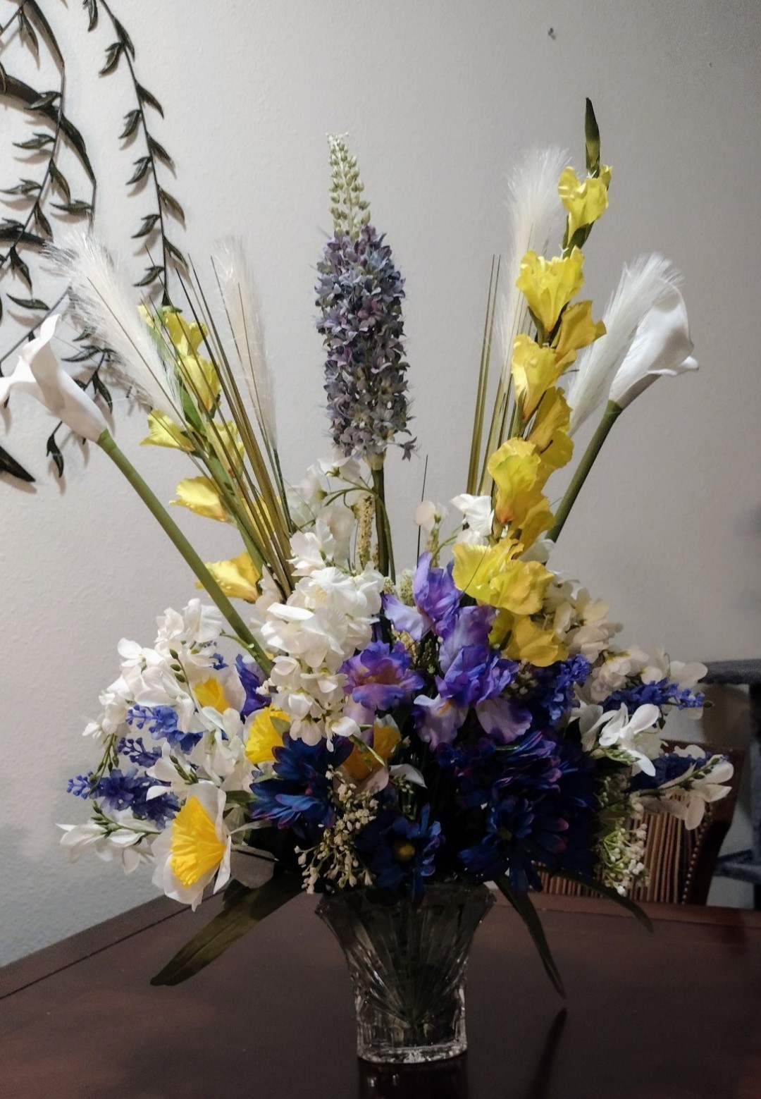 “Spring Fling” Multi-Color Silk Flower Arrangement in Crystal Vase