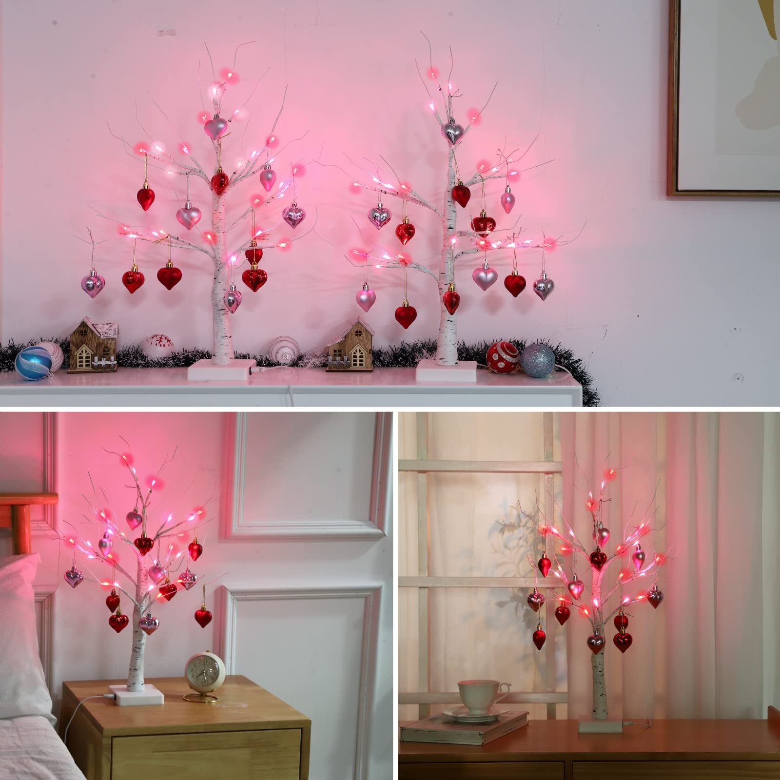 2Pack Valentines Day Decor Lighted Birch Tree with Heart-Shaped Free Shipping