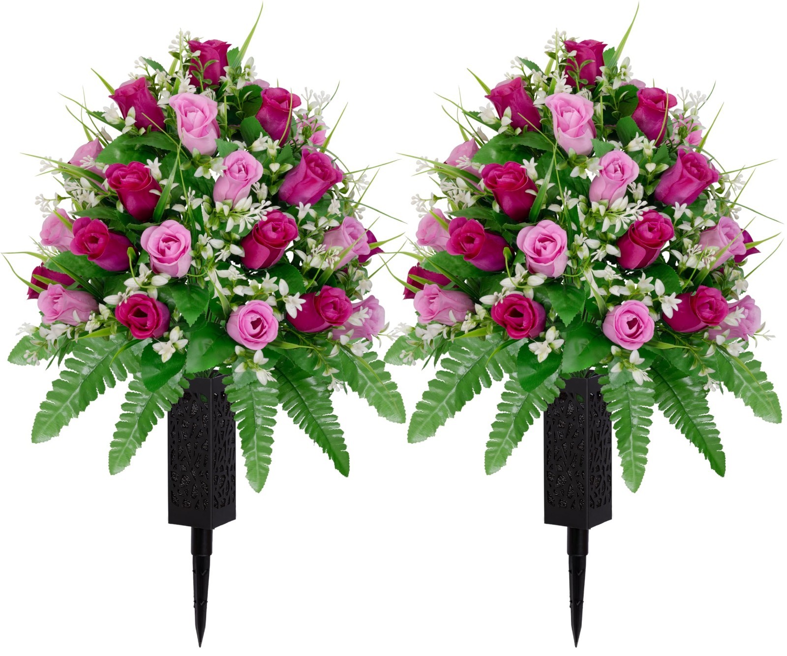 2 Sets Realistic Purple & Pink Artificial Cemetery Flowers – Outdoor Grave Decor