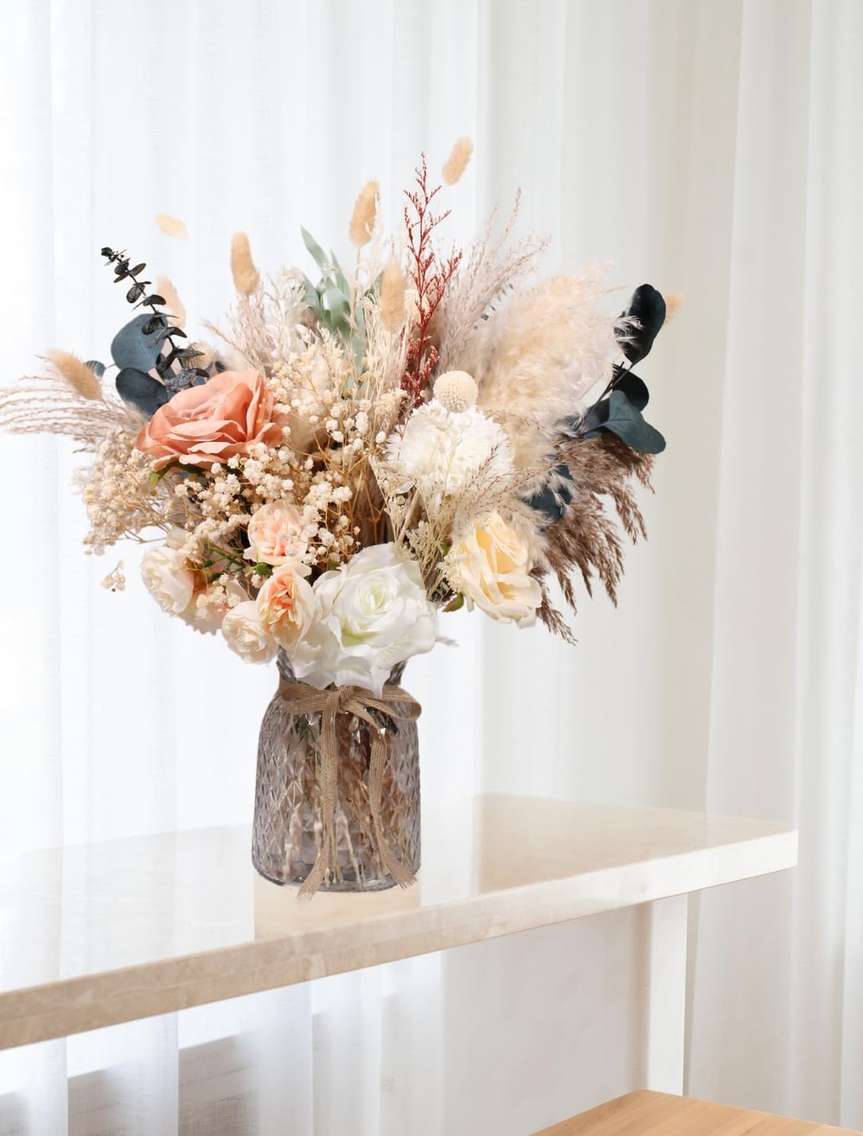 100pcs High End Artificial Flowers Dried Pampas Decor With Vase, Kitchen Isla…
